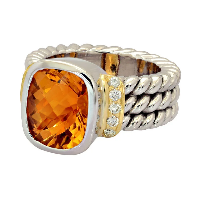 platinum wedding bands with rubies and sapphires for women-Ring-Citrine and Diamond