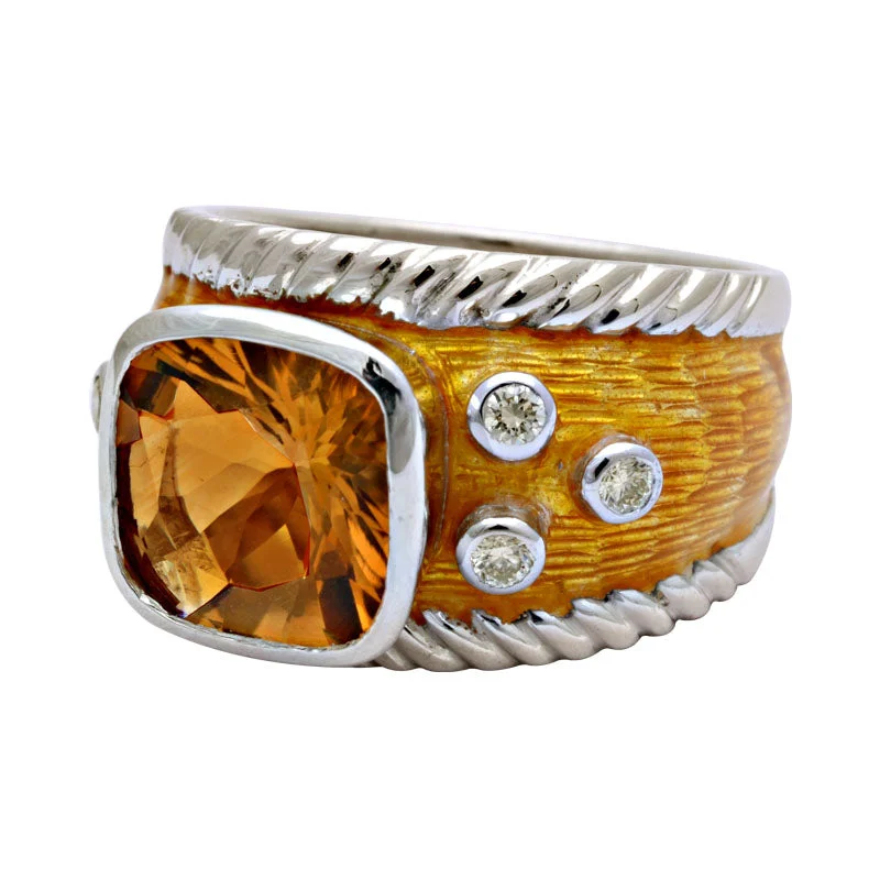 vintage engagement rings for women with sapphires and diamonds-Ring-Citrine and Diamond (Enamel)