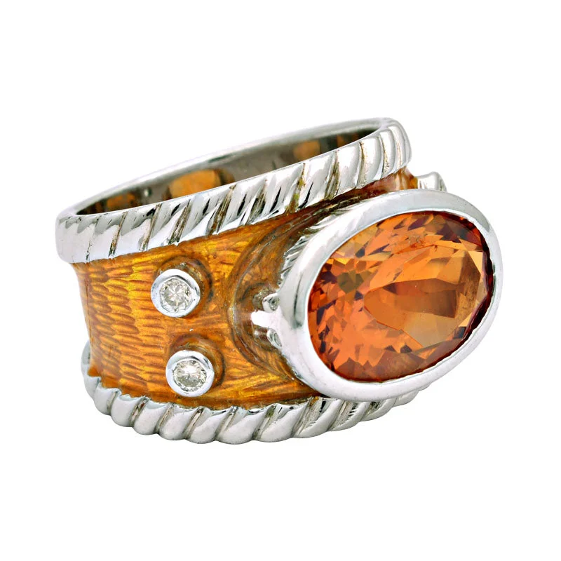 women’s custom rings with sapphires and diamonds for engagement-Ring-Citrine and Diamond (Enamel)