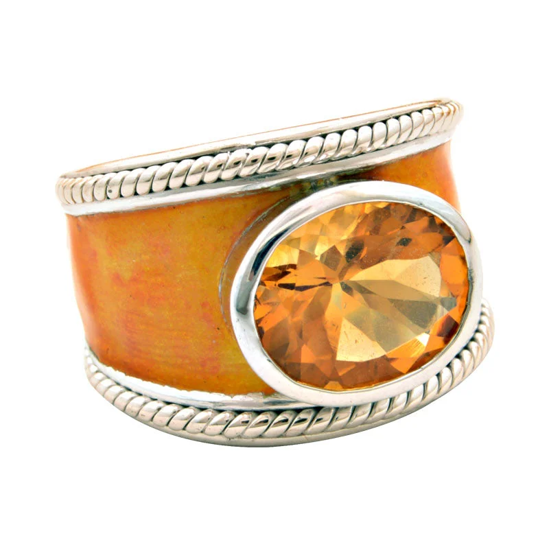 men’s wedding rings with custom diamonds and sapphires-Ring-Citrine (Enamel)