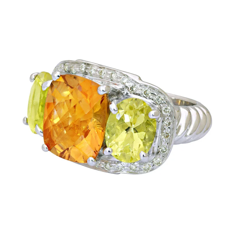 custom wedding bands for women with diamonds for engagement-Ring-Citrine, Lemon Quartz and Diamond