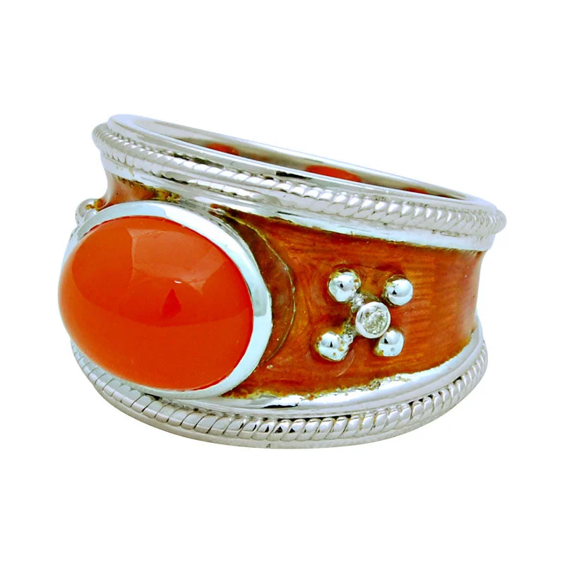 women’s wedding rings with sapphires and rubies-Ring -Cornelian and Diamond (Enamel)