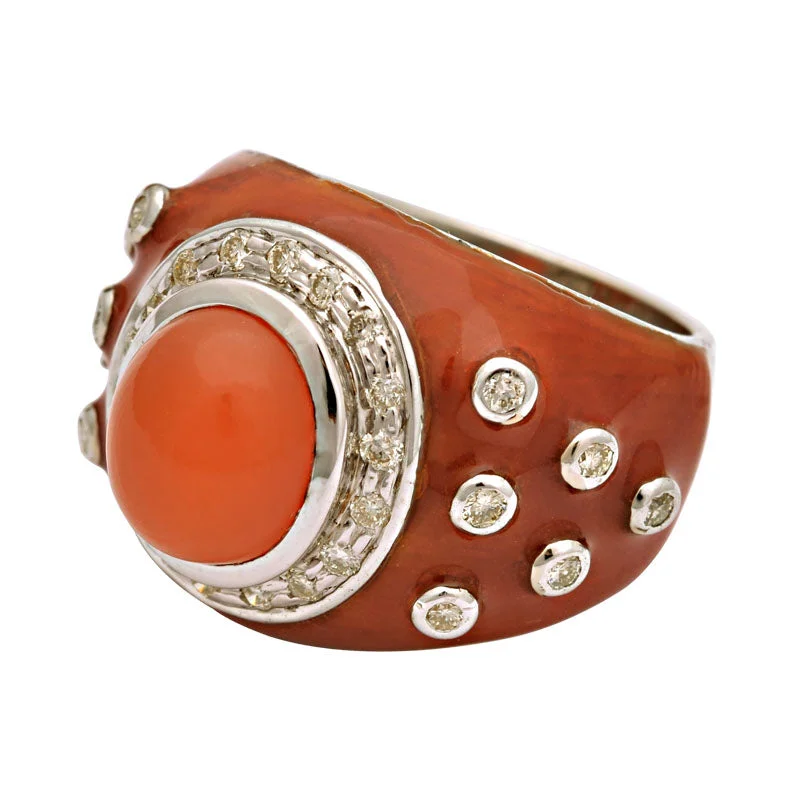 men’s rings with diamonds for engagement bands-Ring-Cornelian and Diamond (Enamel)