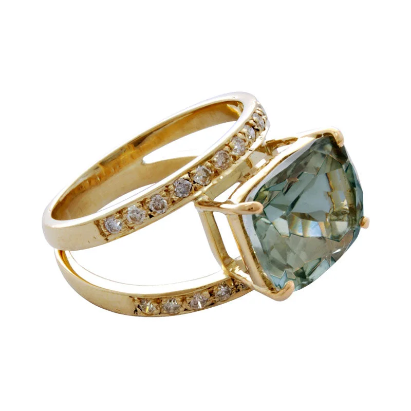 women’s rings with sapphires and rubies for wedding bands-Ring-Green Quartz and Diamond