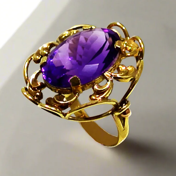 custom-made engagement rings for women with diamonds-Ring in 14k Gold with amethyst (B-53)