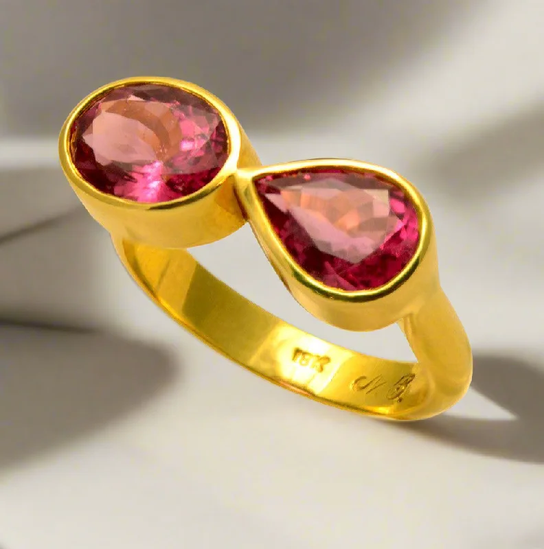 custom rings for women with rubies and sapphires-Ring in 18k Gold with Pink Tourmalines stones 3.55 c. (B-68)