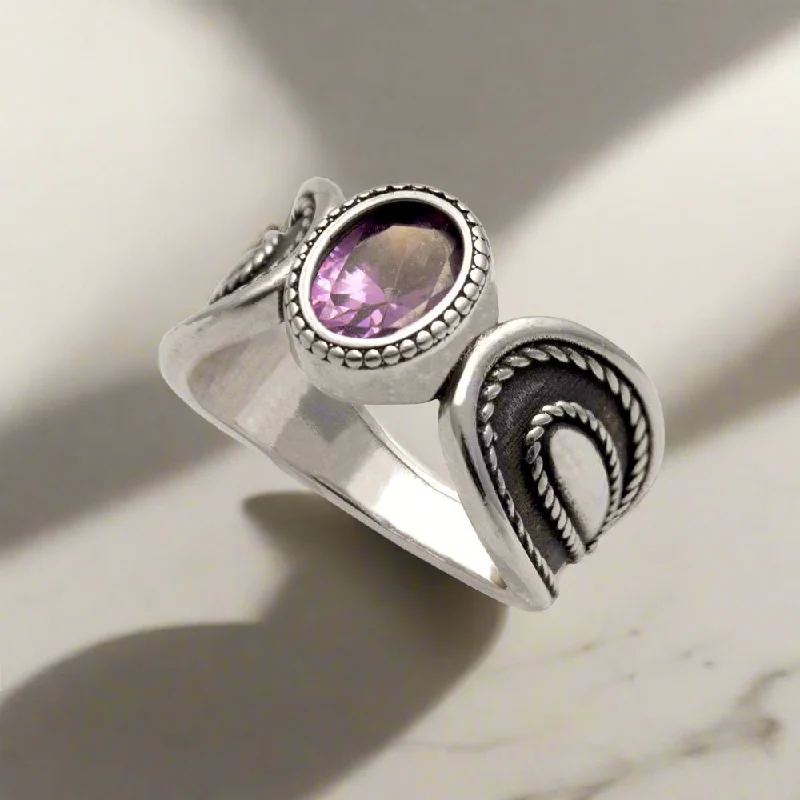 men’s wedding rings with diamonds and sapphires for engagement-Ring in Sterling Silver with a Purple Zircon (DT-05)