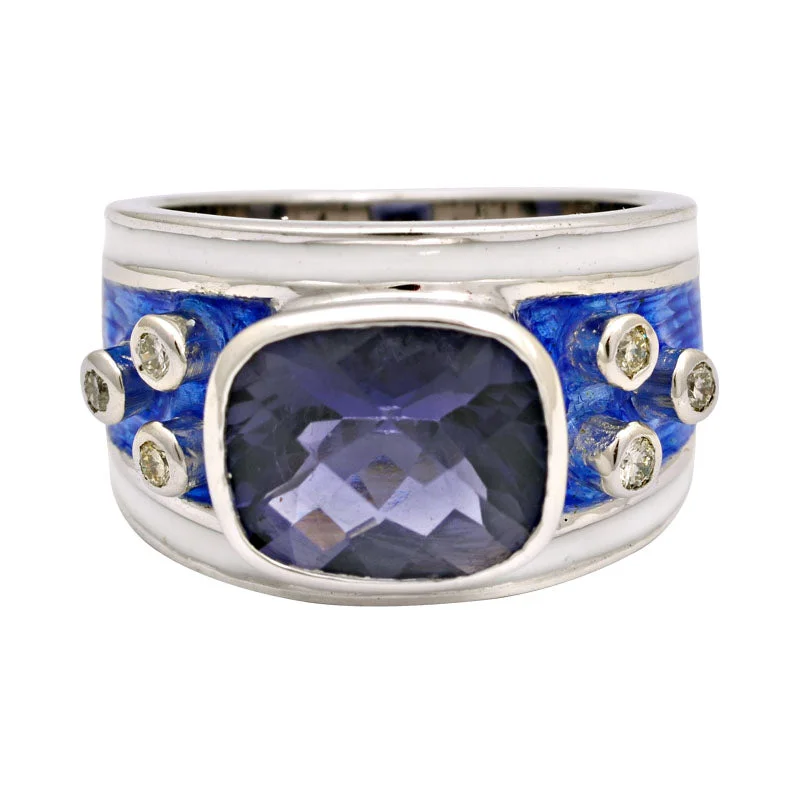 custom wedding bands for men with sapphires and diamonds-Ring-Iolite and Diamond (Enamel)