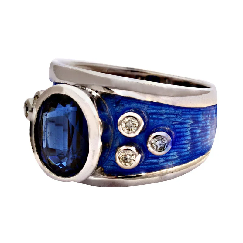 platinum engagement rings for women with sapphires for engagement-Ring-Kyanite and Diamond (Enamel)