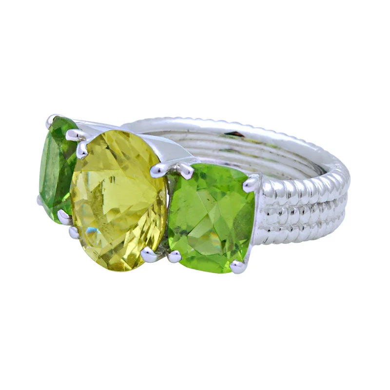 platinum wedding bands with diamonds for women-Ring-Lemon Quartz and Peridot