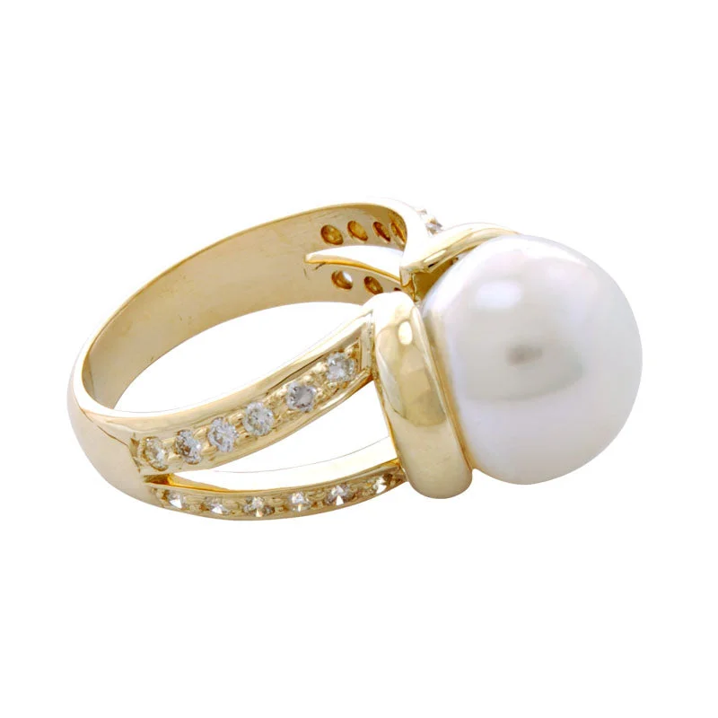 women’s rings with diamonds and emeralds for wedding bands-Ring-Pearl and Diamond