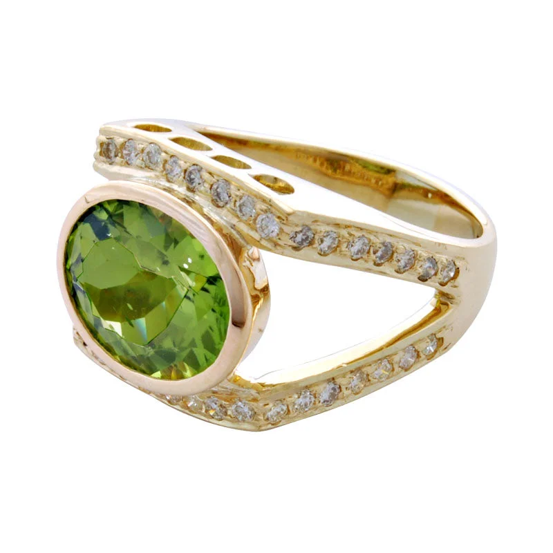 women’s wedding bands with sapphires and diamonds for couples-Ring-Peridot and Diamond