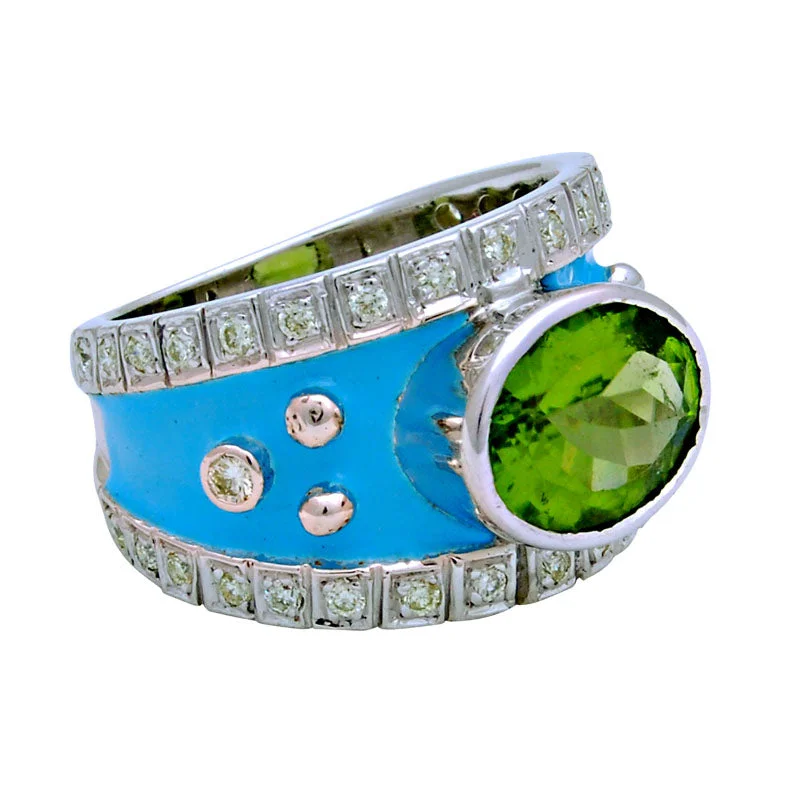 vintage engagement rings for women with diamonds and sapphires-Ring-Peridot and Diamond (Enamel)