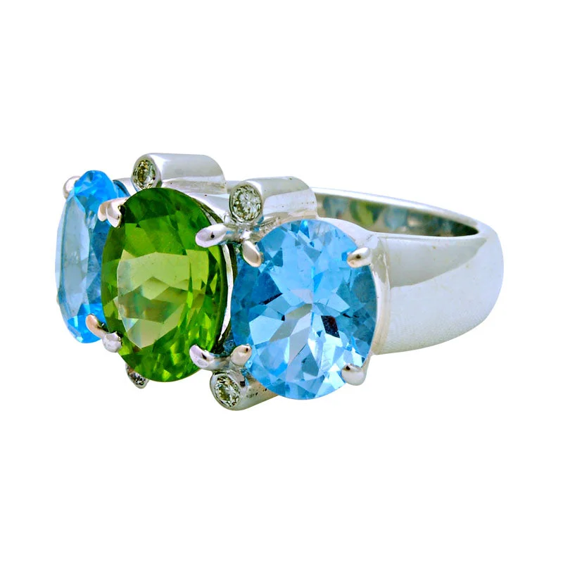 custom wedding bands for men with emerald stones-Ring-Peridot, Blue Topaz and Diamond