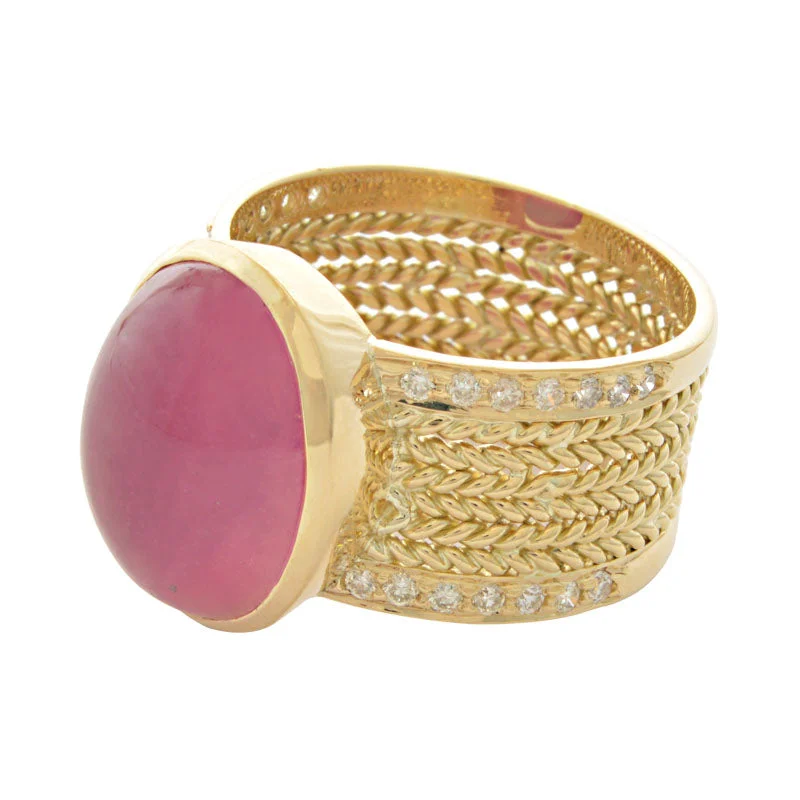 gold wedding bands with sapphires and rubies for men and women-Ring-Rubellite and Diamond