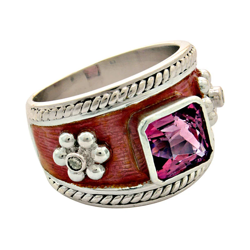 custom platinum engagement rings with diamonds and sapphires-Ring-Rubellite and Diamond (Enamel)