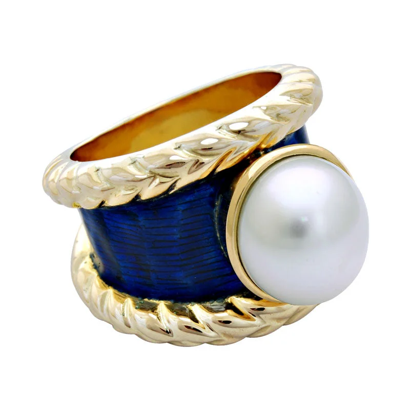 custom engagement rings with sapphires for men’s wedding-Ring-South Sea Pearl (Enamel)