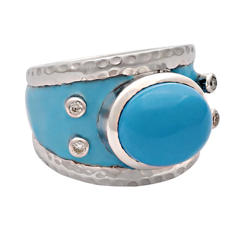 platinum engagement rings for women with sapphires for engagement-Ring-Turquoise and Diamond (Enamel)