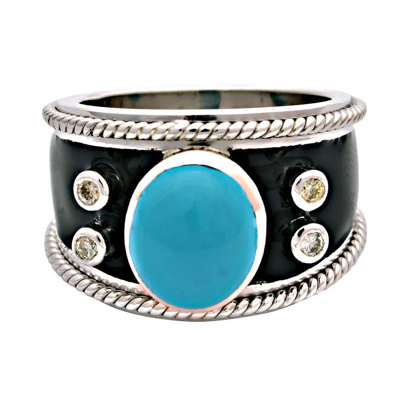 custom wedding bands with diamonds for men with rubies-Ring-Turquoise, Diamond (Enamel)