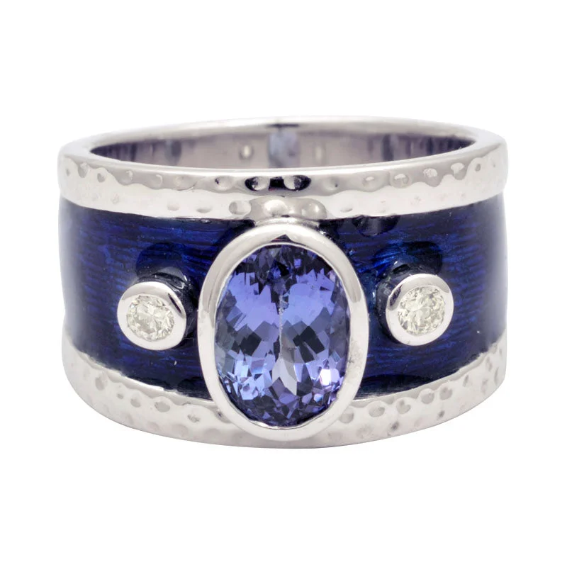 custom wedding bands with rubies and sapphires for men and women-Ring-Tanzanite and Diamond (Enamel)