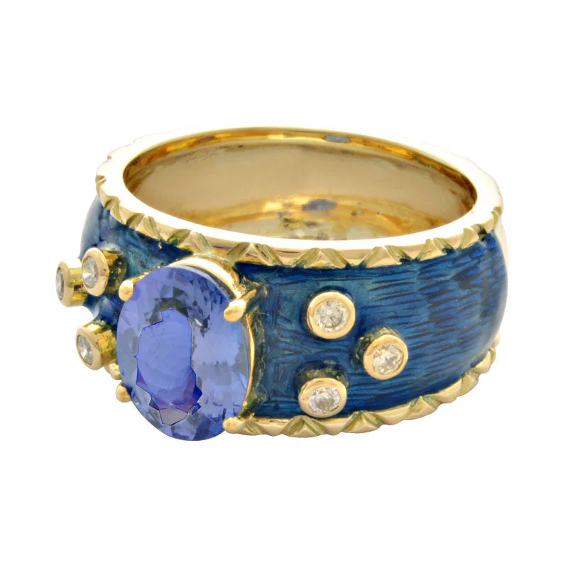 women’s custom rings with sapphires for engagement-Ring-Tanzanite and Diamond (Enamel)