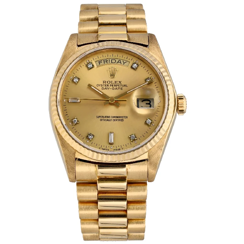 watches for women with minimal designs and bold color accents -Rolex Day-Date 18038 36mm Gold Watch