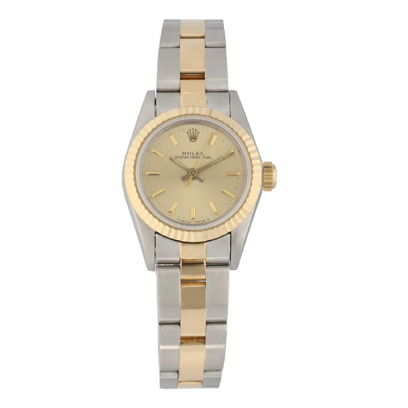 classic watches for men with stainless steel cases and leather bands -Rolex Oyster Perpetual 67193 26mm Bi-Colour Watch