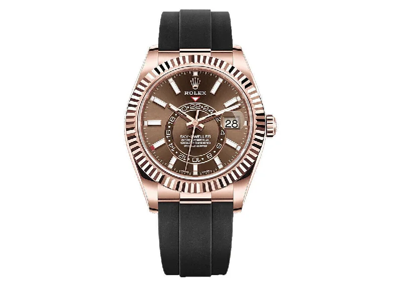 digital watches for men with fitness apps and customizable display features -Rolex Sky-Dweller 42mm 326235 Oysterflex Everose Gold Chocolate Dial