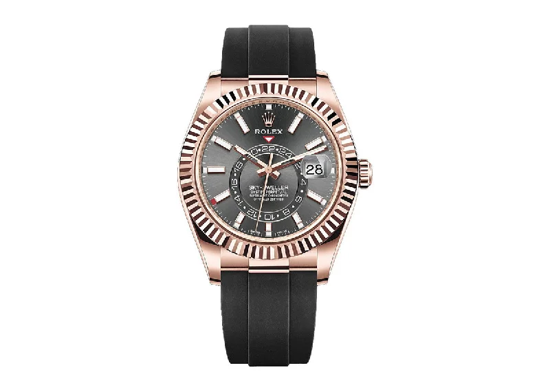 stylish sport watches for women with fitness and wellness tracking -Rolex Sky Dweller 42mm 326235 Everose Gold Oysterflex Slate Dial