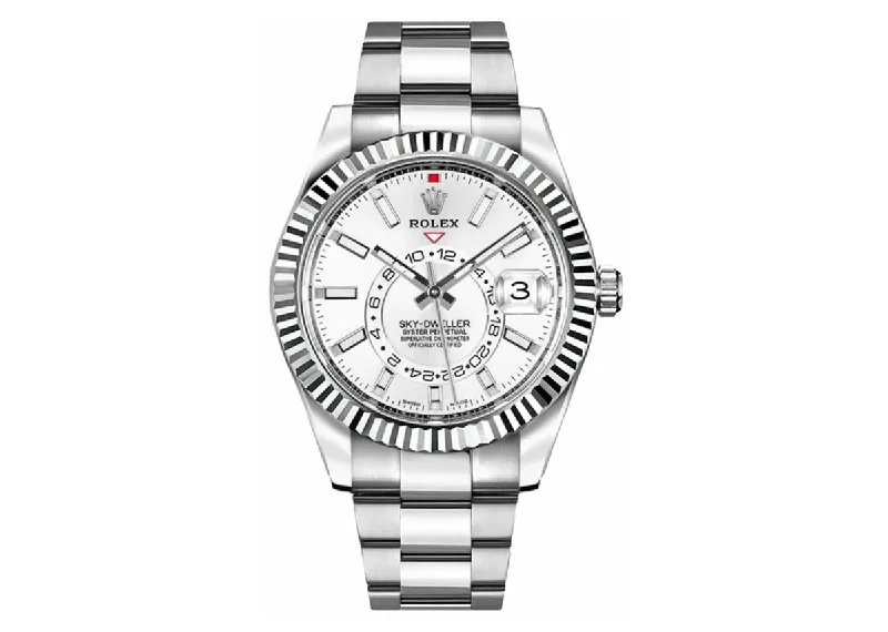 best watches for women with elegant dials and precious gemstone accents -Rolex Sky-Dweller 42mm 326934 Oystersteel Fluted Bezel White Dial