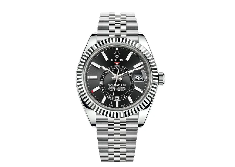 watches for men with sleek, minimal dials and multi-functional features -Rolex Sky Dweller 42mm 326934 Jubilee Oyster Fluted Bezel Black Dial