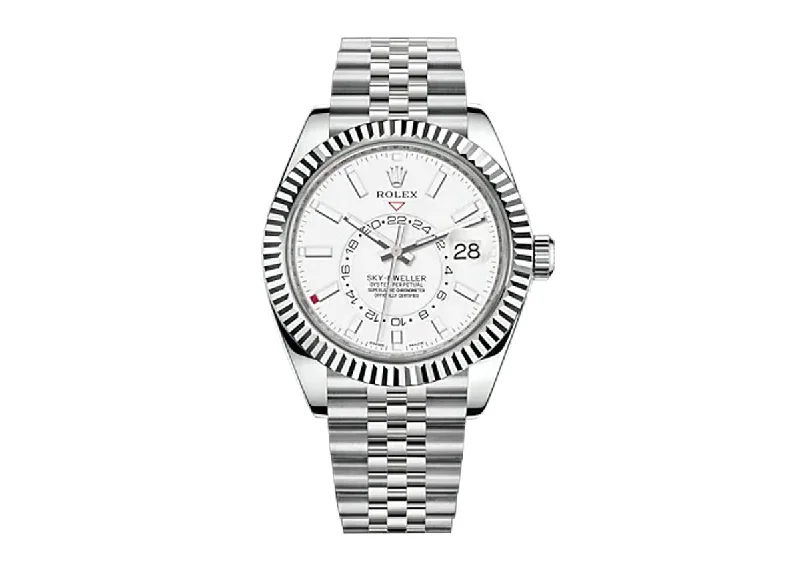 stylish women's watches with slim profiles and colorful designs -Rolex Sky-Dweller 42mm 326934 Oystersteel Jubilee Fluted Bezel White Dial