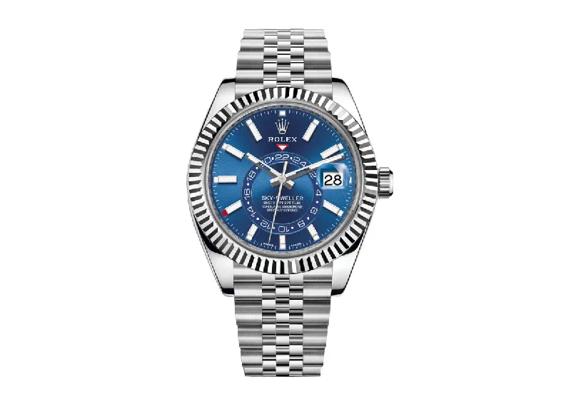 sport watches for men with heart rate, step counting, and sleep tracking -Rolex Sky Dweller 42mm 326934 Jubilee Oyster Fluted Bright Blue Dial