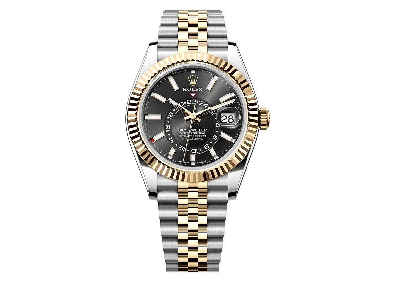 elegant watches for women with polished metal and gemstone bezels -Rolex Sky Dweller 42mm 326933 Two-Tone Jubilee Black Dial