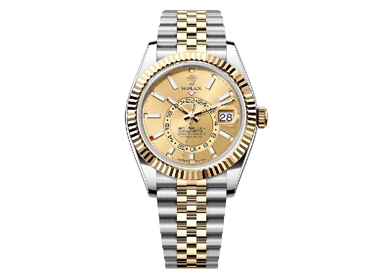 men's watches with minimalistic designs and durable metal cases -Rolex Sky Dweller 42mm 326933 Two-Tone Jubilee champagne Dial