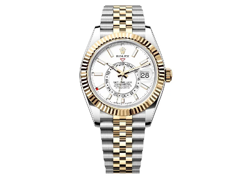 high-tech digital watches for men with activity and fitness monitoring -Rolex Sky Dweller 42mm 326933 Two-Tone Jubilee White Dial