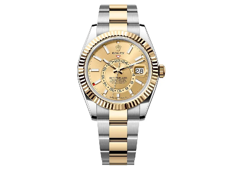 luxury watches for men with bold, statement-making designs -Rolex Sky-Dweller 42mm 336933 Two-Tone Oyster Champagne Dial