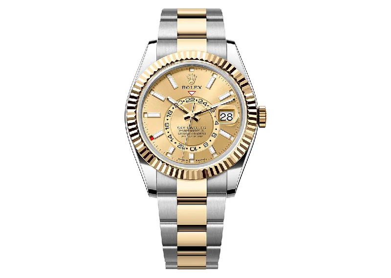 women's watches with simple faces and modern metal link bands -Rolex Sky Dweller 42mm 326933 Two-Tone Oystersteel champagne Dial