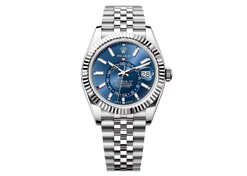 men's watches with luxurious stainless steel bands and minimalistic dials -Rolex Sky-Dweller 42mm 336934 Oystersteel Jubilee Bright Blue Dial