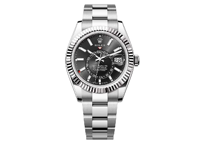 women's watches with slim profiles and high-quality leather bands -Rolex Sky-Dweller 42mm 336934 Oystersteel Oyster Bright Black Dial