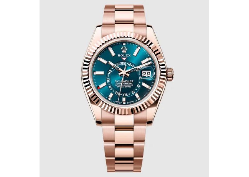 elegant women’s watches with diamond accents and stylish metal cases -Rolex Sky-Dweller 42mm 336935 Everose Gold Oyster Blue-Green Dial