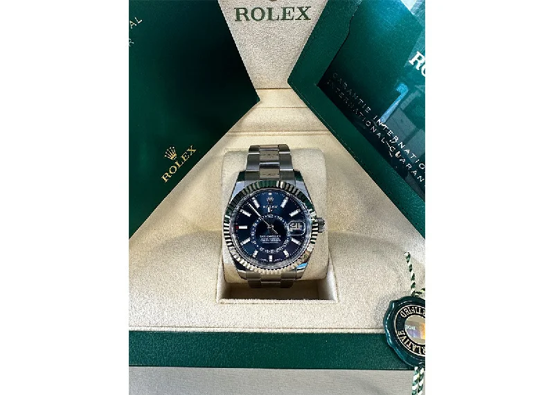 women's watches with stylish faces and adjustable leather bands -Rolex Sky Dweller 42mm 326934 Oystersteel Fluted Bright Blue Dial