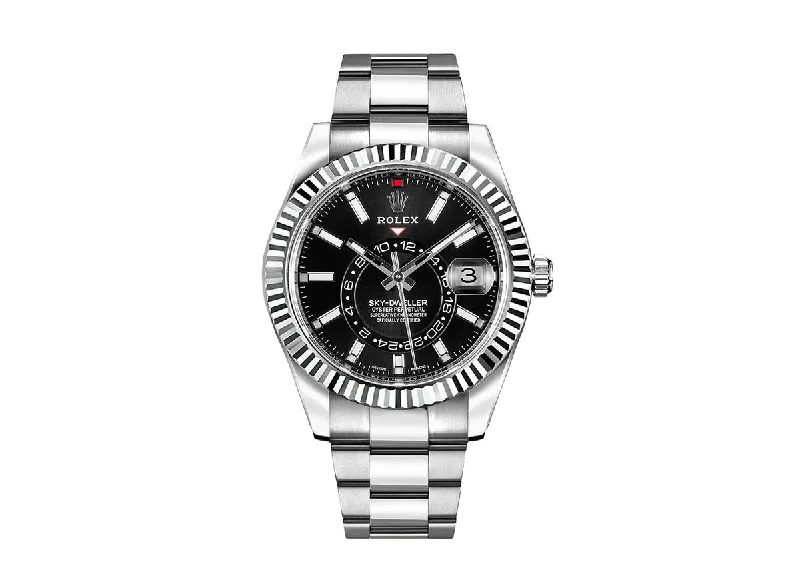 best sport watches for men with multi-sport tracking and waterproof features -Rolex Sky-Dweller 42mm 326934 Oystersteel Fluted Bezel Bright Black Dial