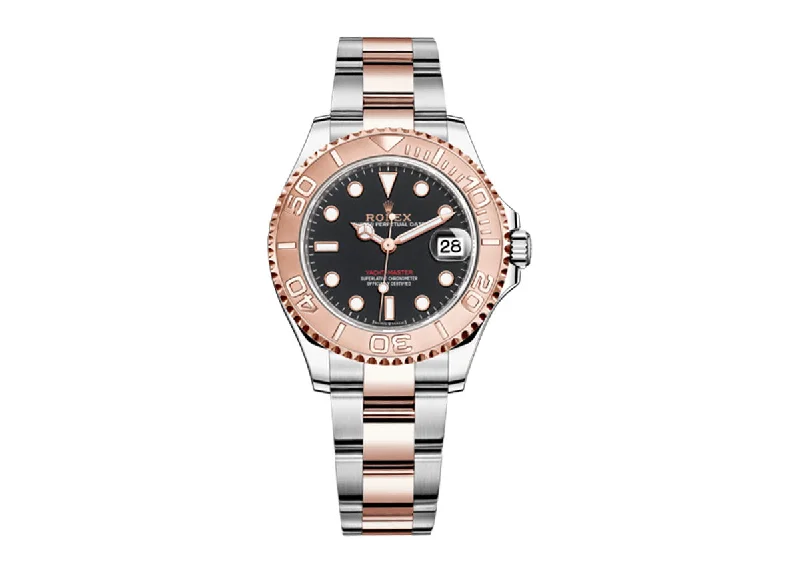 elegant watches for women with rose gold accents and minimalist dials -Rolex Yacht-Master 37mm 268621 Two-Tone Oyster Intense Black Dial