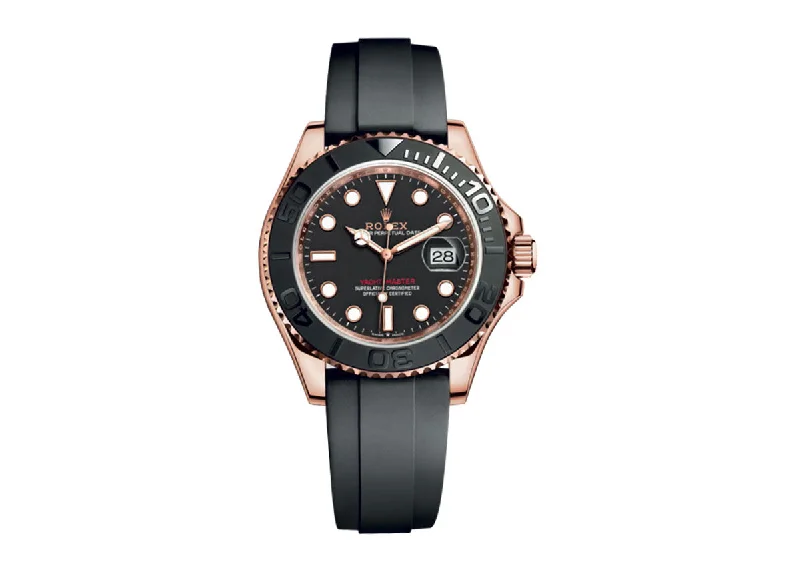 classic watches for men with stainless steel cases and leather bands -Rolex Yacht-Master 40mm 126655 Everose Gold Oysterflex Intense Black Dial