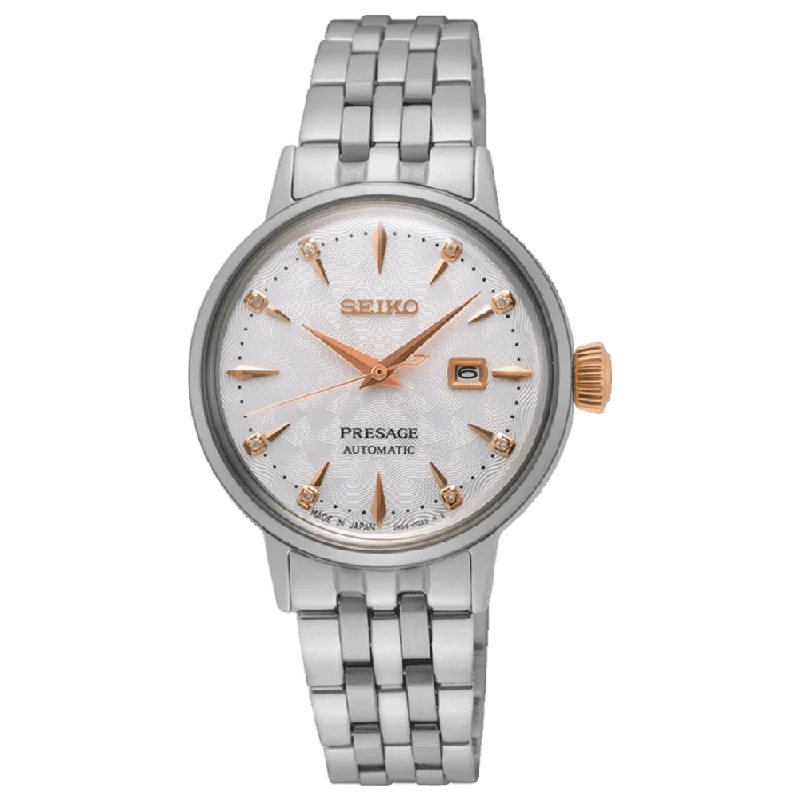 men's watches with high-tech tracking features and rugged designs -Seiko Presage Cocktail Time Clover Club Diamond Accents White Dial Automatic Womens Watch SRE009J1