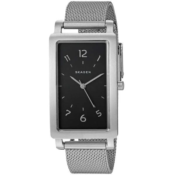 women's watches with leather and metal hybrid bands and modern designs -Hagen Rectangle Analog Women