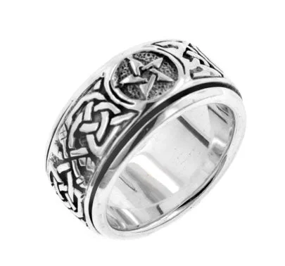 women’s wedding rings with diamonds and sapphires for wedding-Sterling Silver Celtic Knot Pentacle Spinning Fidget Ring