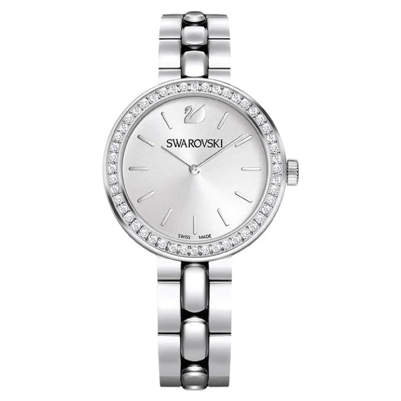 watches for men with black leather bands and modern digital designs -Swarovski Daytime Silver Dial Women 34mm