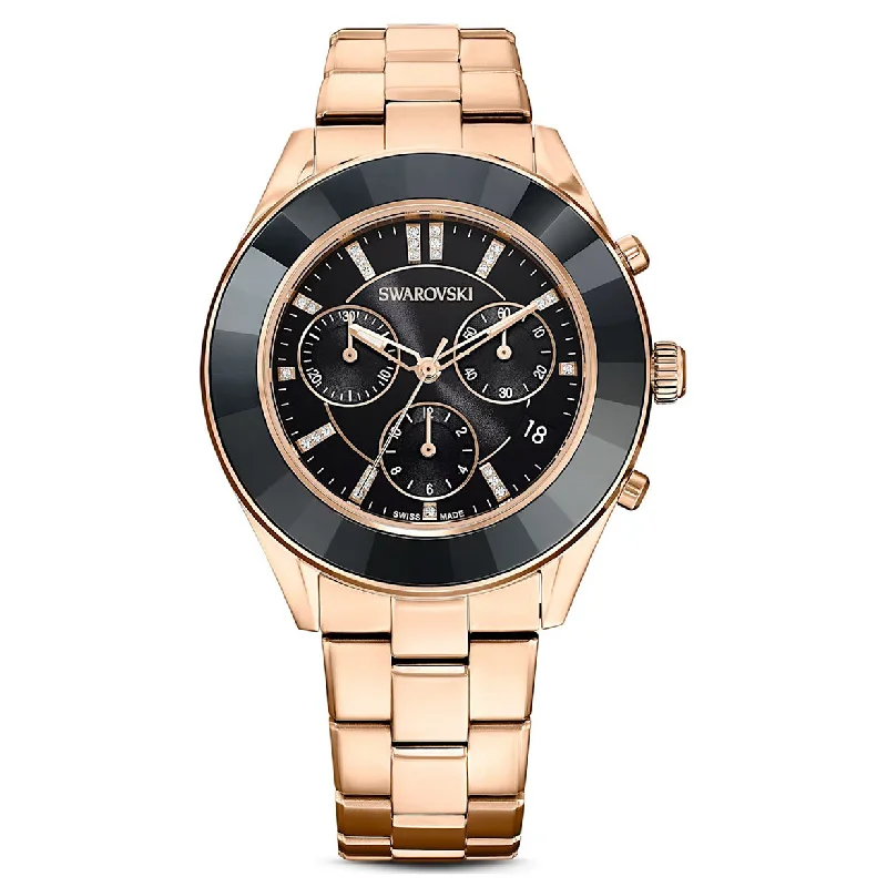 luxury watches for women with rose gold accents and diamond markers -Swarovski Octea Lux Sport Black Dial Women 39mm